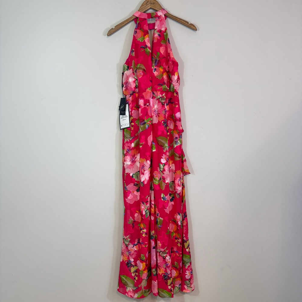 ADRIANNA PAPELL Floral Chiffon Ruffle Mermaid Cocktail Dress Pink Multi Size 2P - Picture 6 of 10
